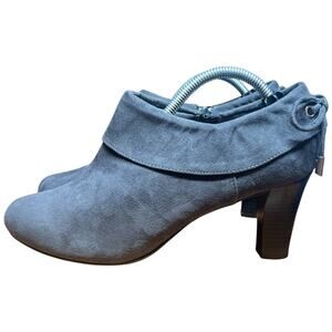 COACH and FOUR Women's Size 8 Gray Suede Ankle Booties Zip Cuffed Bow Heels